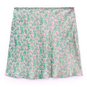 Zara Green and Pink Floral Mini Skirt
